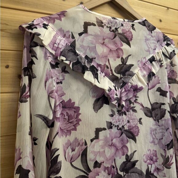 PAIGE Size Small Lavender Floral Silk Ruffle Long Sleeve Blouse - Picture 7 of 12